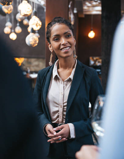 Corporate business people meet and drinking on a celebration event in a luxury hotel restaurant