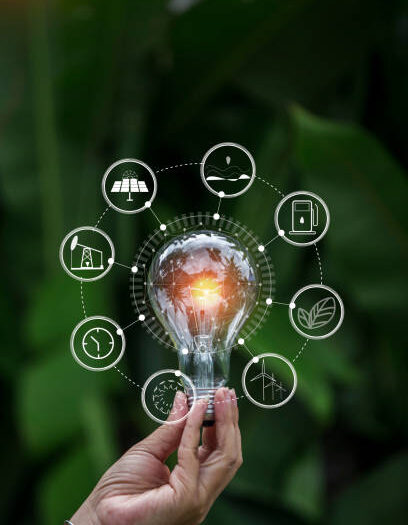 light bulb against nature, icons